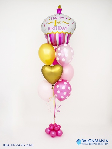 Buket balona za prvi rođendan PINK 1 premium