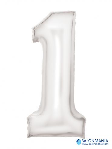 Balon 1 številka bel velik - svilen sijaj