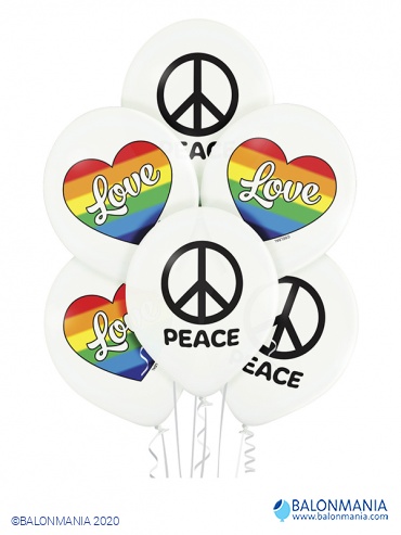 Balon Love&Peace, lateks (6 kom)