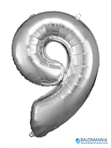 Balon 9 srebrni številka