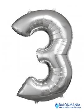Balon 3 srebrni številka