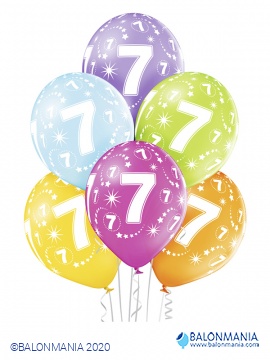 Balon 7 rojstni dan večbarvni, lateks (6 kom)