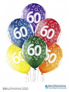 Balon 60 rojstni dan večbarvni, lateks (6 kom)