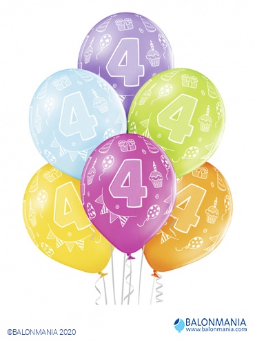 Balon 4 rojstni dan, lateks (6 kom)