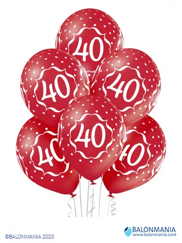 Balon 40 obletnica rdeč, lateks (6 kom)