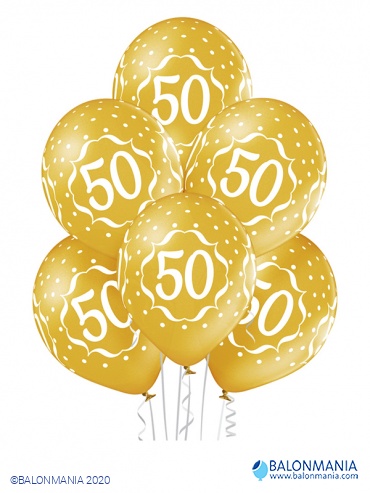 Balon 50 obletnica zlat, lateks (6 kom)