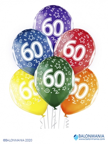 Balon 60 rojstni dan večbarvni, lateks (6 kom)
