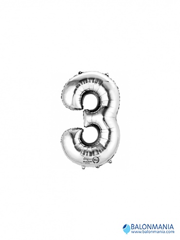Balon 3 srebrni številka mini