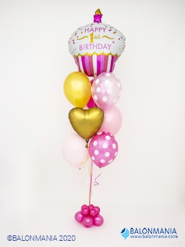 Šopek JUMBO iz balonov "Prvi rojstni dan - ROZA"