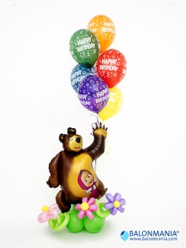 Šopek JUMBO iz balonov - HBD Maša in Medved