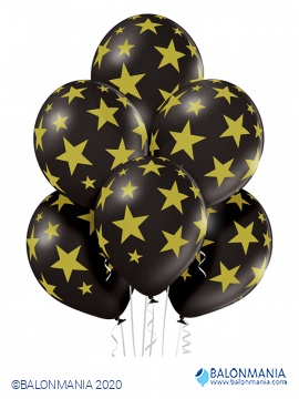 Zlate zvezde črni baloni 6 kom