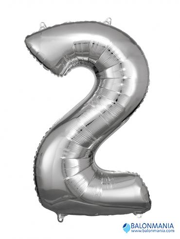 Balon 2 srebrni številka