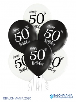 50. rojstni dan črno beli baloni 6kom