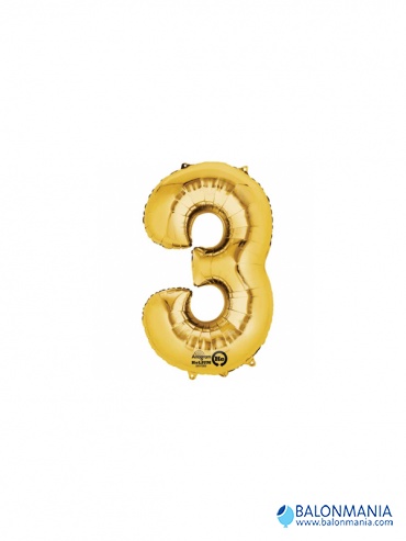 Balon 3 zlat številka mini